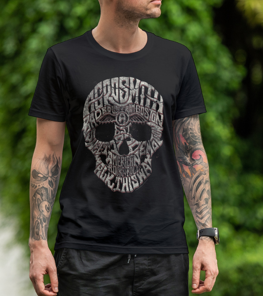 Aerosmith Bad Boys From Boston Walk This Way American Rock N Roll Skull T-Shirt