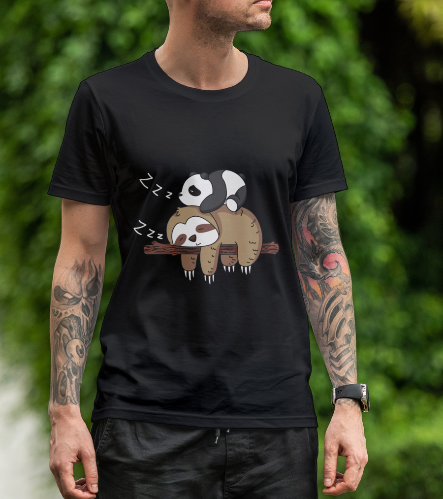 Panda Sleeping On Sloth For Sloth Lover T-Shirt
