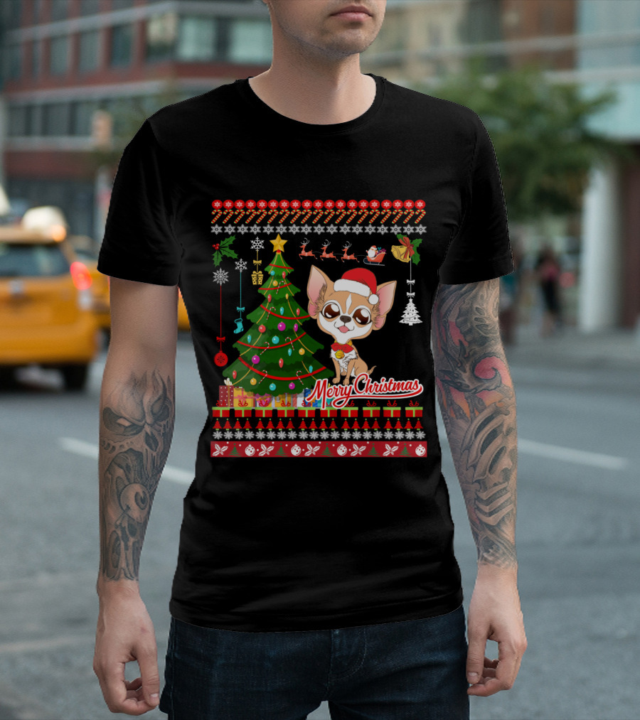 Merry Christmas Chihuahua Ugly Sweater Holiday Festive Tree T-Shirt