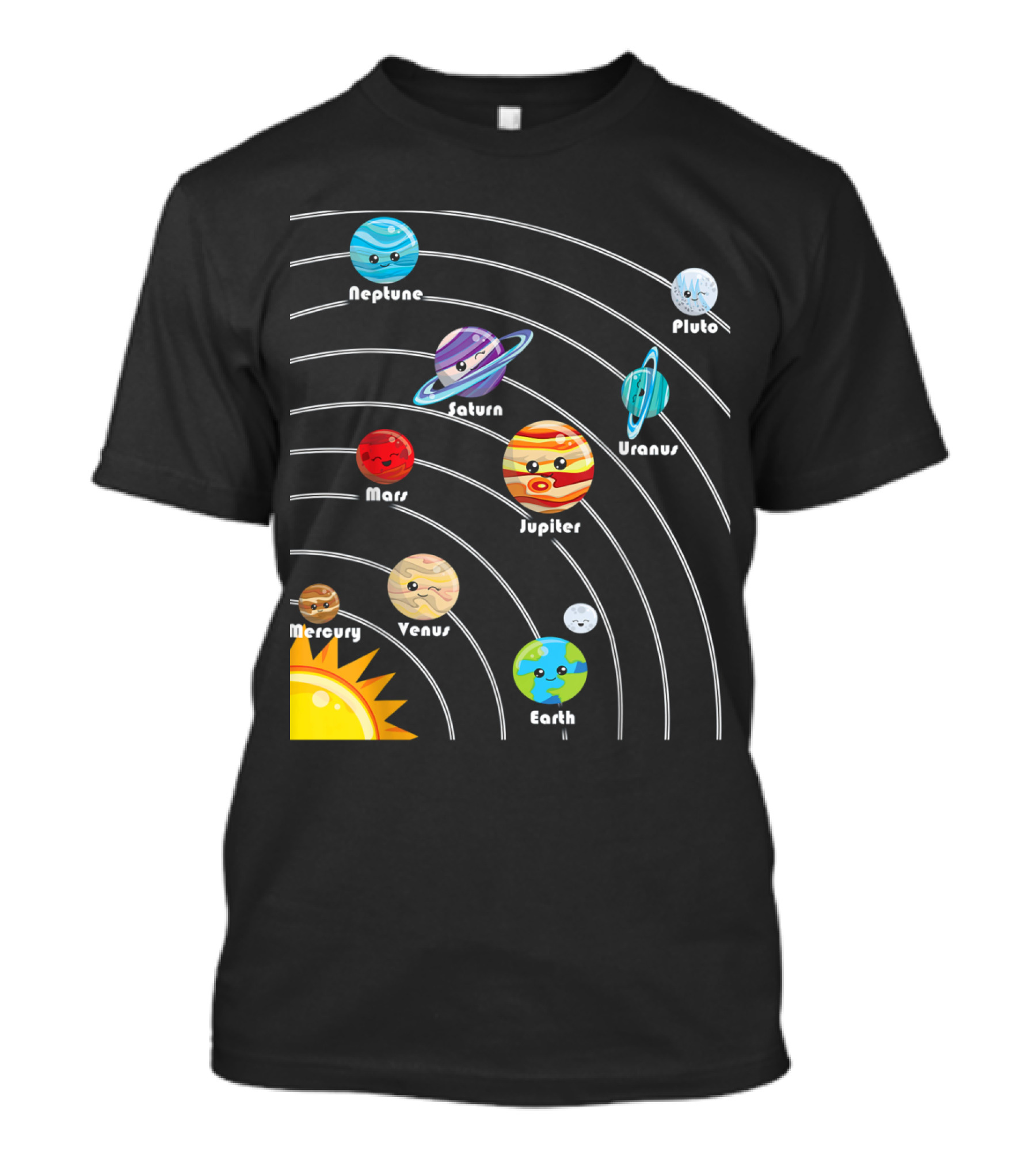 Cute Playful Solar System Planets: Mercury Venus Earth Mars Jupiter Saturn Uranus Neptune Pluto T-Shirt