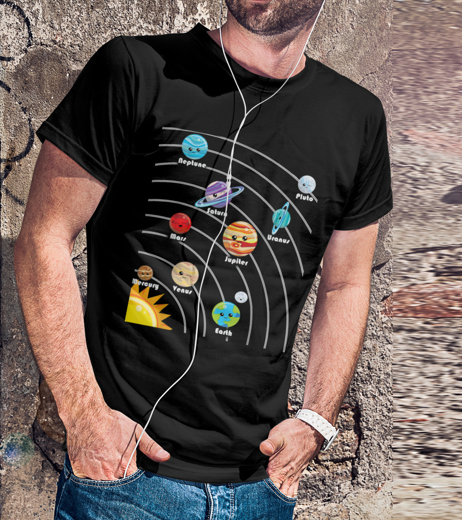 Cute Playful Solar System Planets: Mercury Venus Earth Mars Jupiter Saturn Uranus Neptune Pluto T-Shirt