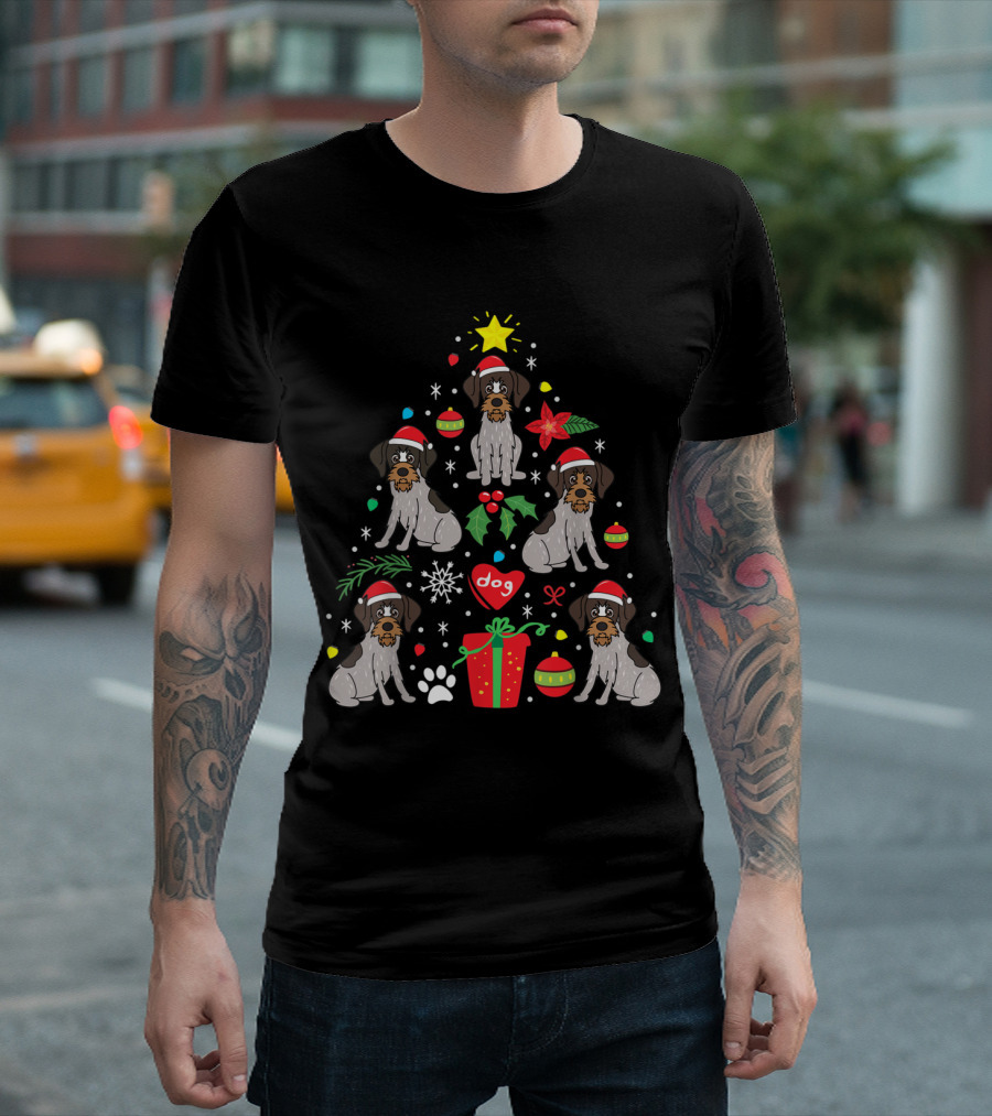 German Wirehaired Pointer Christmas Tree Dog Ornament Decor Santa Hat T-Shirt