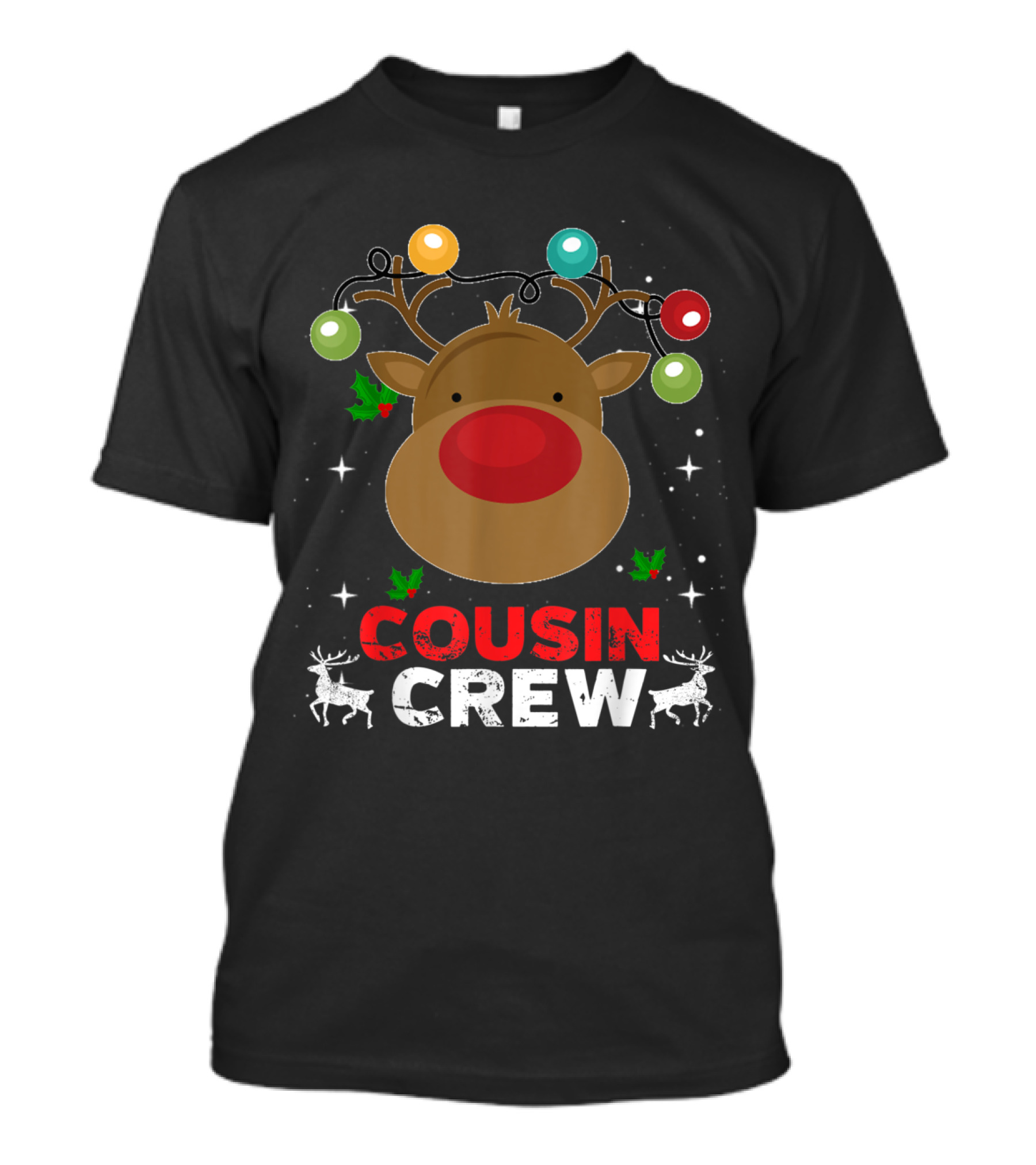 Cousin Crew Reindeer With Festive Lights And Holly T-Shirt