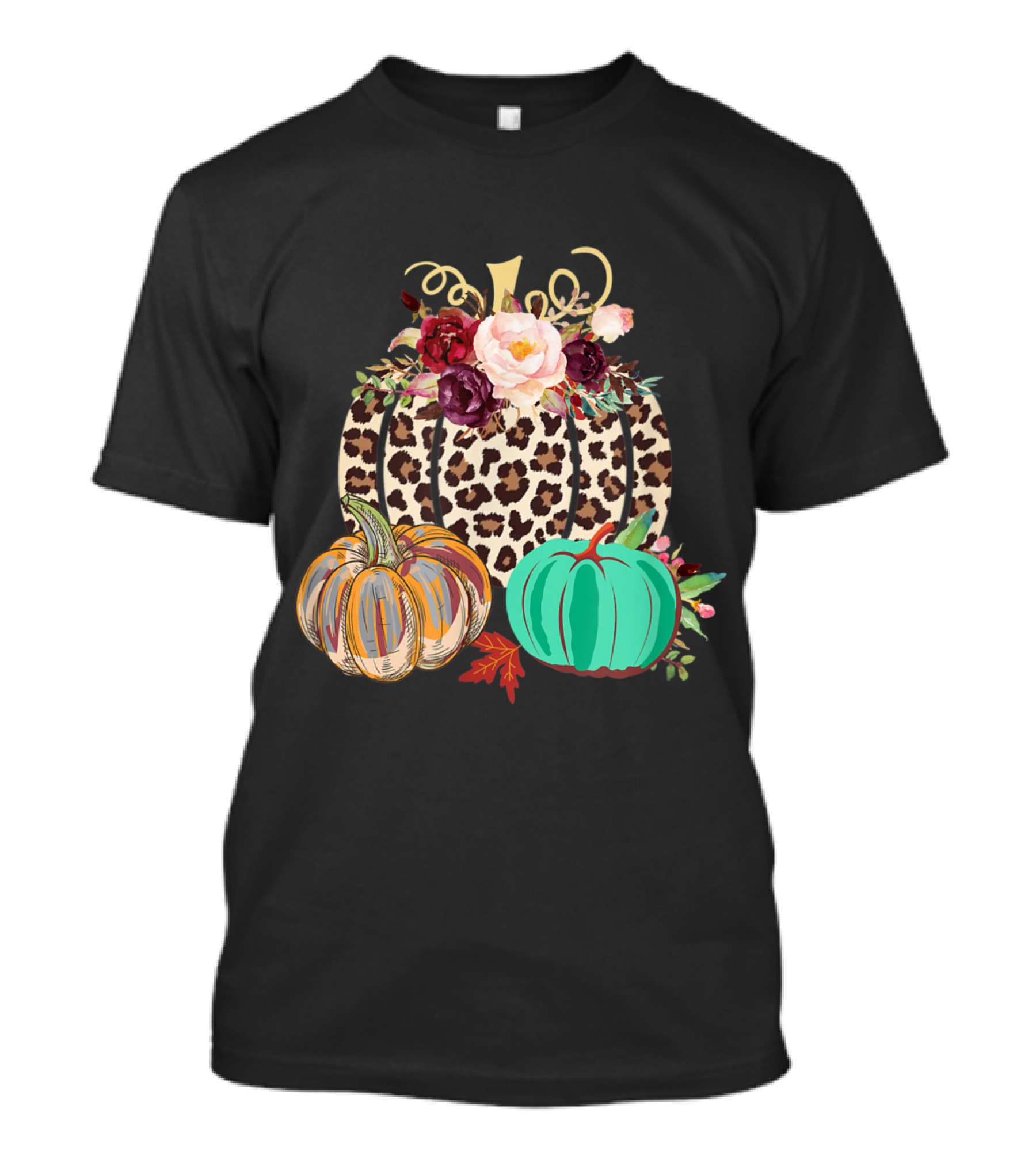 Leopard Cheetah Rustic Pumpkin Floral Trio T-Shirt