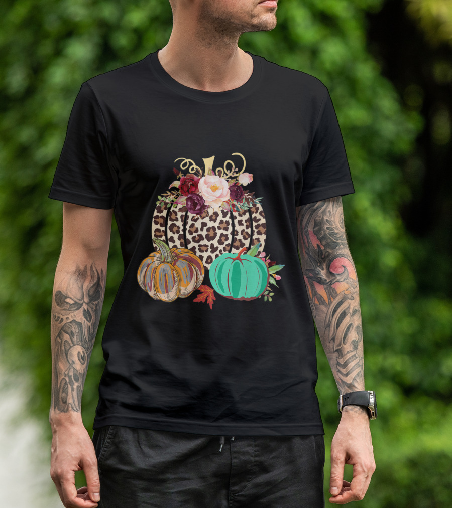 Leopard Cheetah Rustic Pumpkin Floral Trio T-Shirt