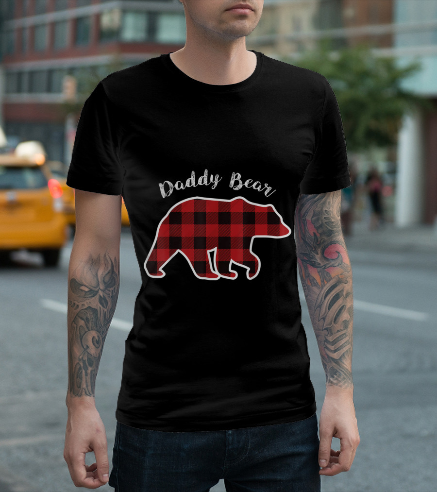 Daddy Bear Red Plaid Christmas Family Dad T-Shirt
