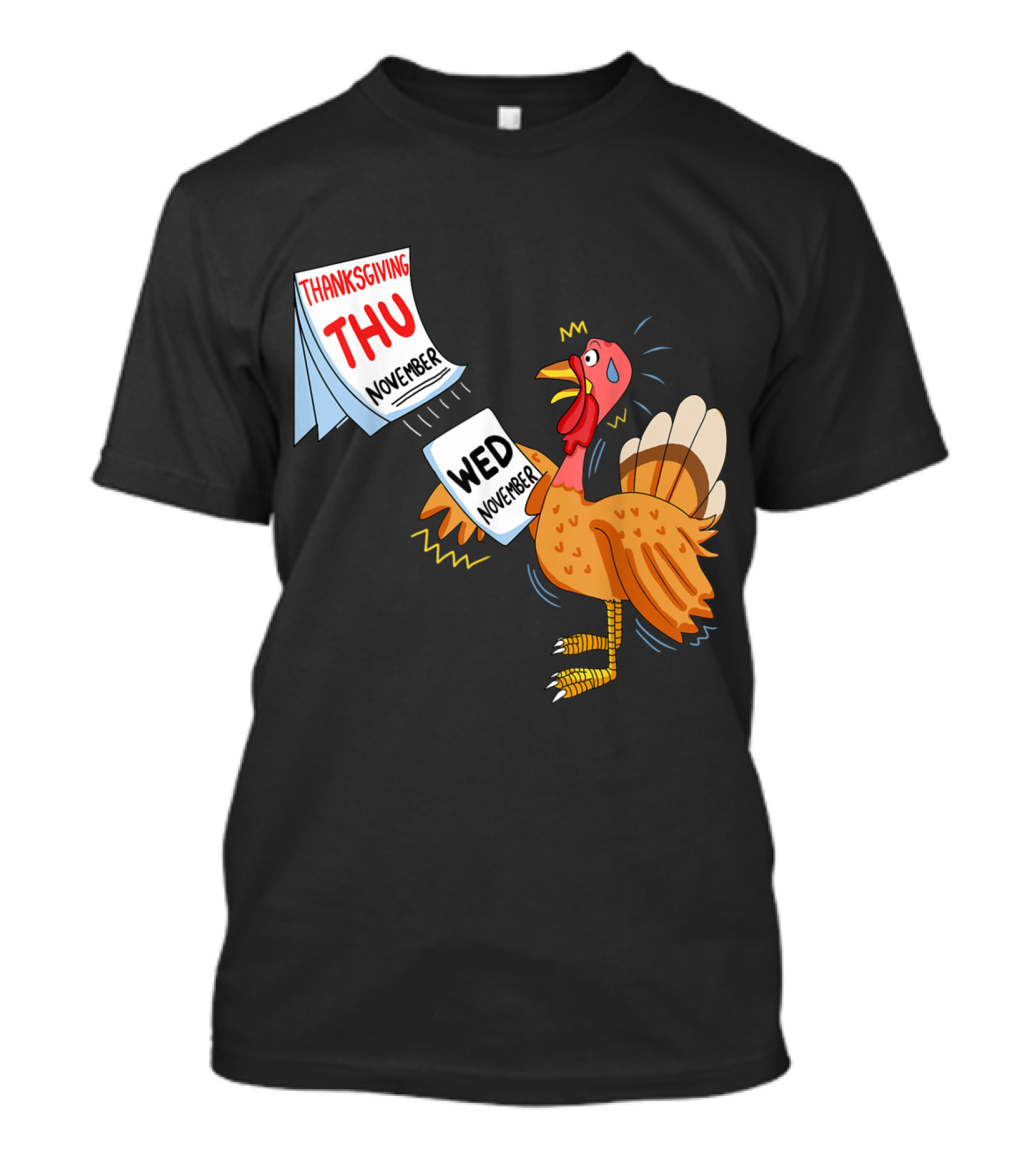 Thanksgiving Shocked Cartoon Turkey Calendar Strip T-Shirt