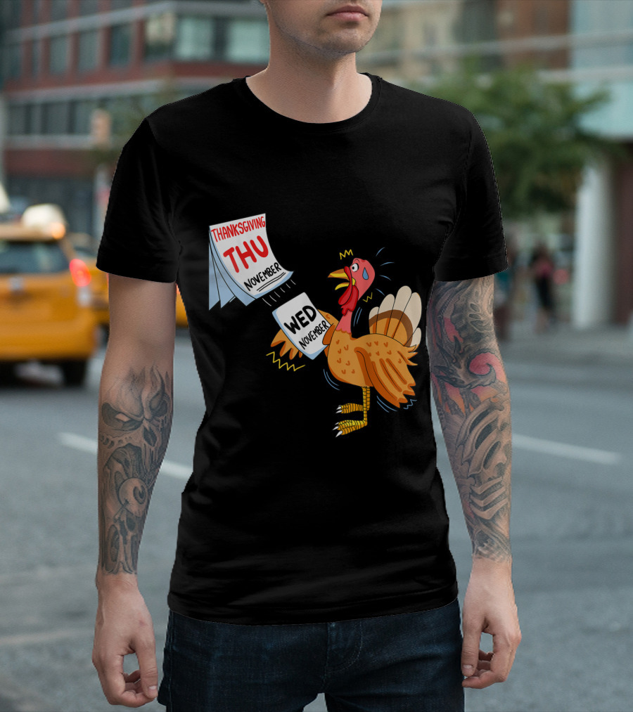 Thanksgiving Shocked Cartoon Turkey Calendar Strip T-Shirt