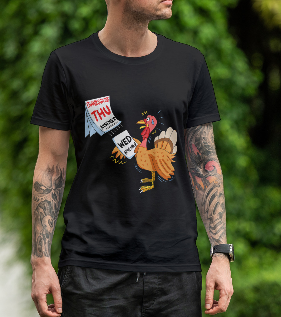 Thanksgiving Shocked Cartoon Turkey Calendar Strip T-Shirt
