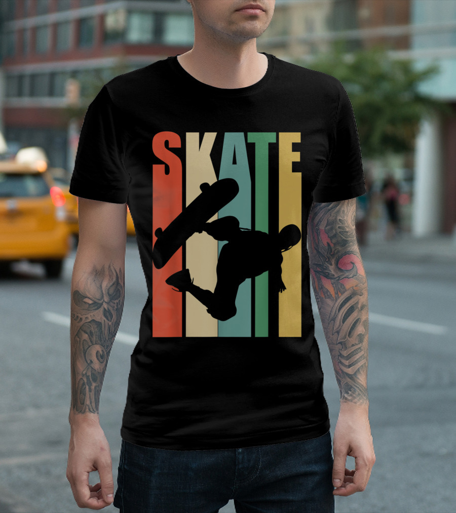 Skateboarder Vintage Skateboarding SKATE Silhouette Retro Colors T-Shirt