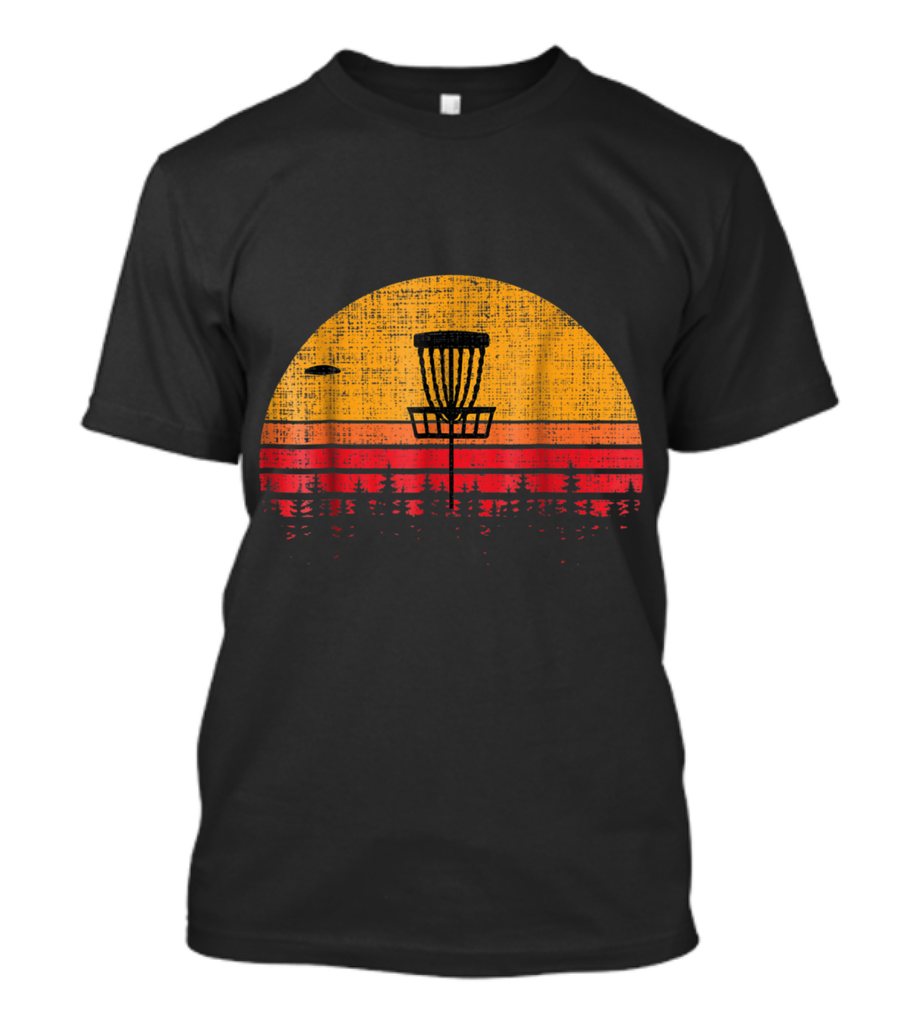 Vintage Frolf Frisbee Disc Golf Basket Sunset T-Shirt