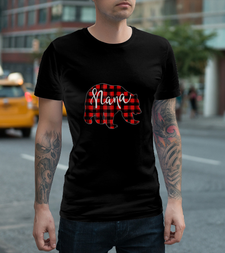 Nana Bear Red Plaid Buffalo Family Matching T-Shirt