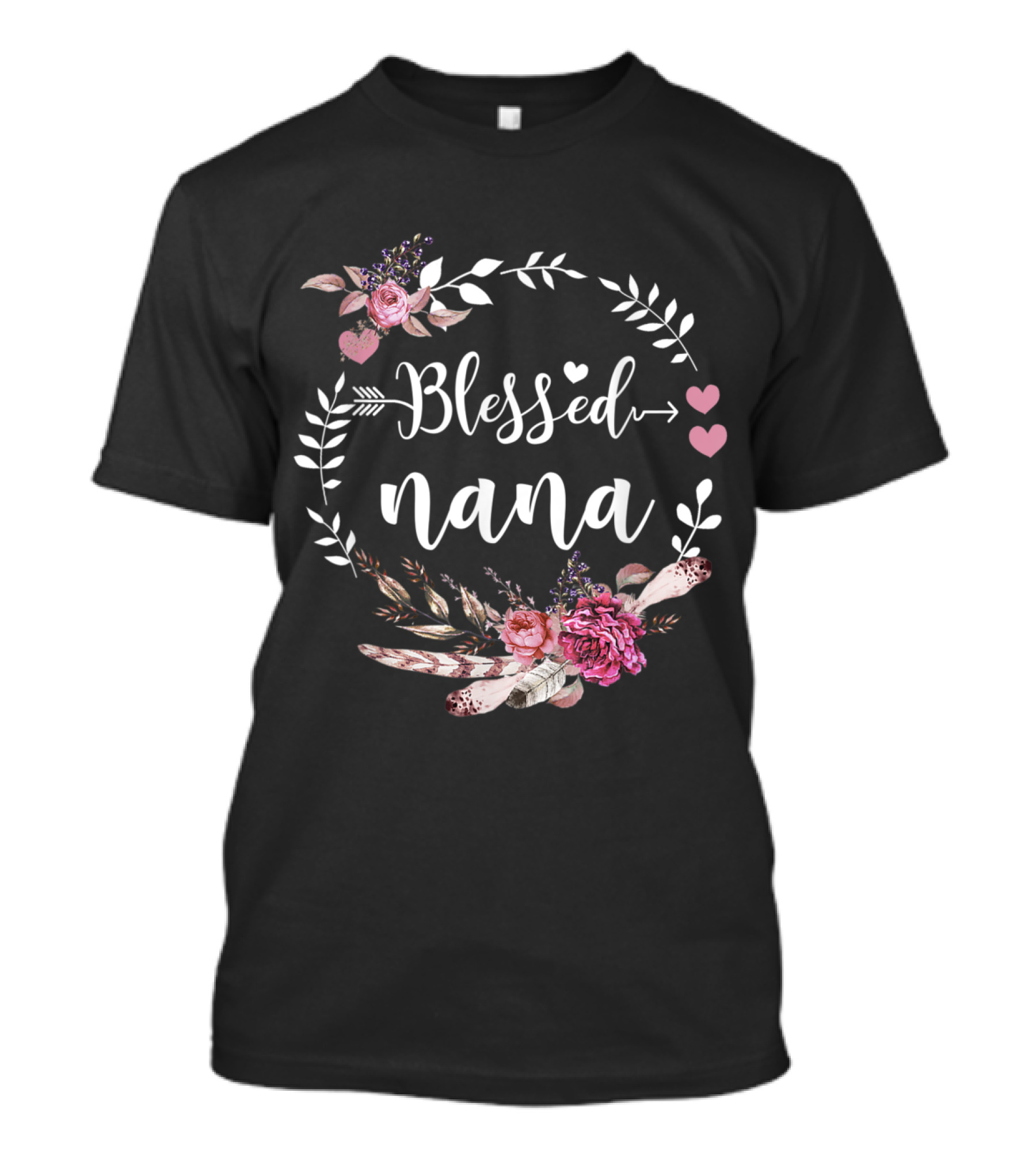 Blessed Nana Floral Heart Wreath Thanksgiving T-Shirt