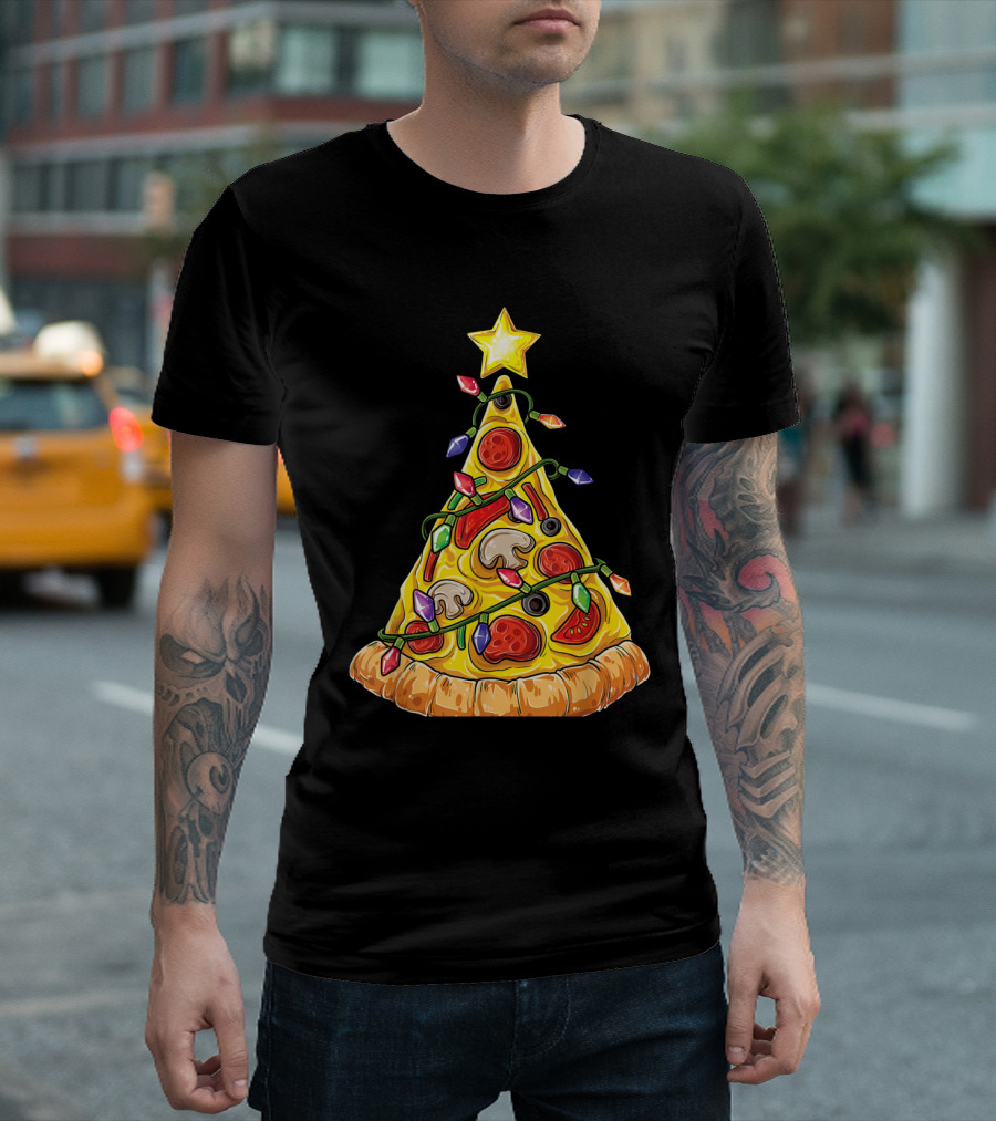 Pizza Christmas Tree Lights Xmas Crustmas Star Slice T-Shirt
