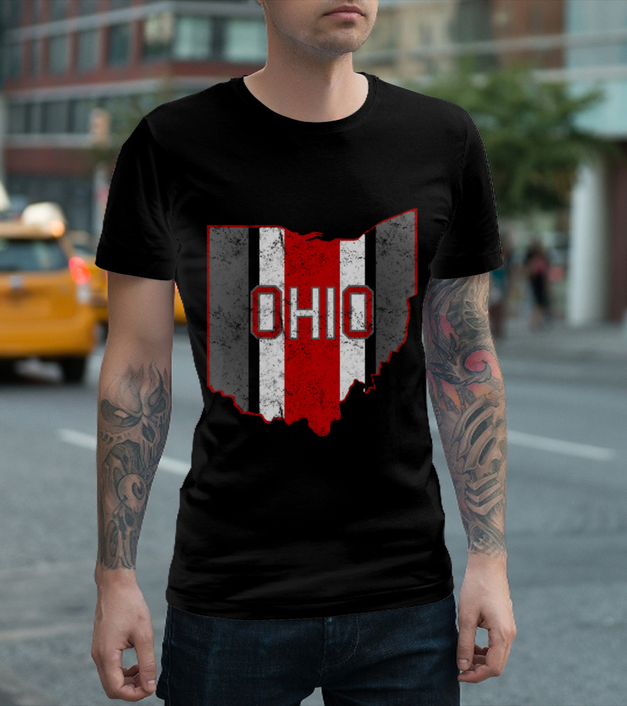 Ohio Pride Striped Distressed Map T-Shirt