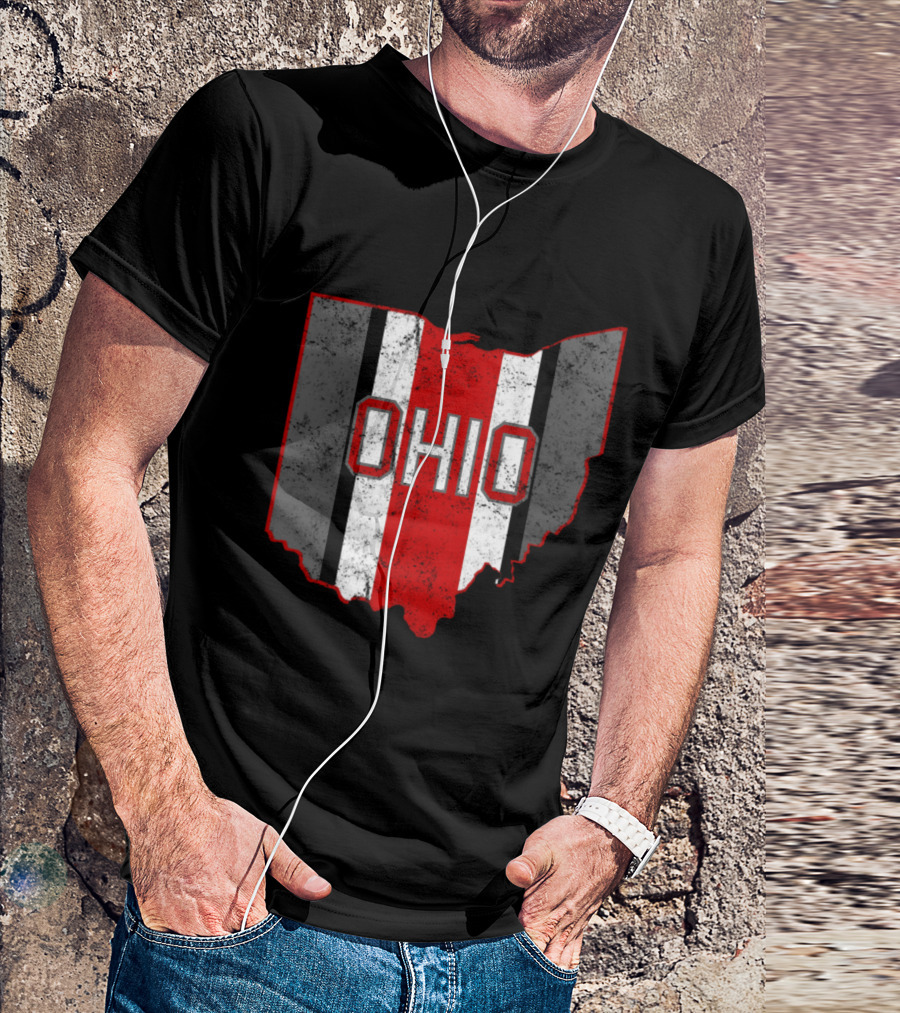 Ohio Pride Striped Distressed Map T-Shirt