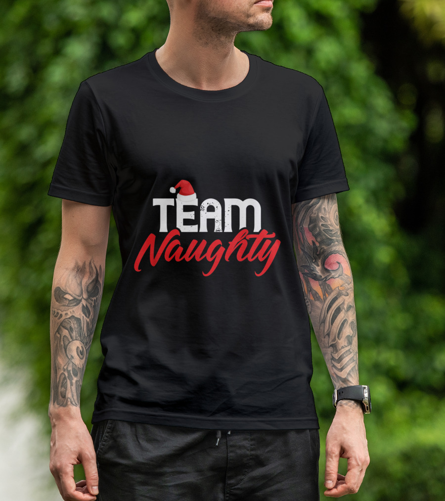 Team Naughty Funny Couple Matching Outfit Holiday T-Shirt