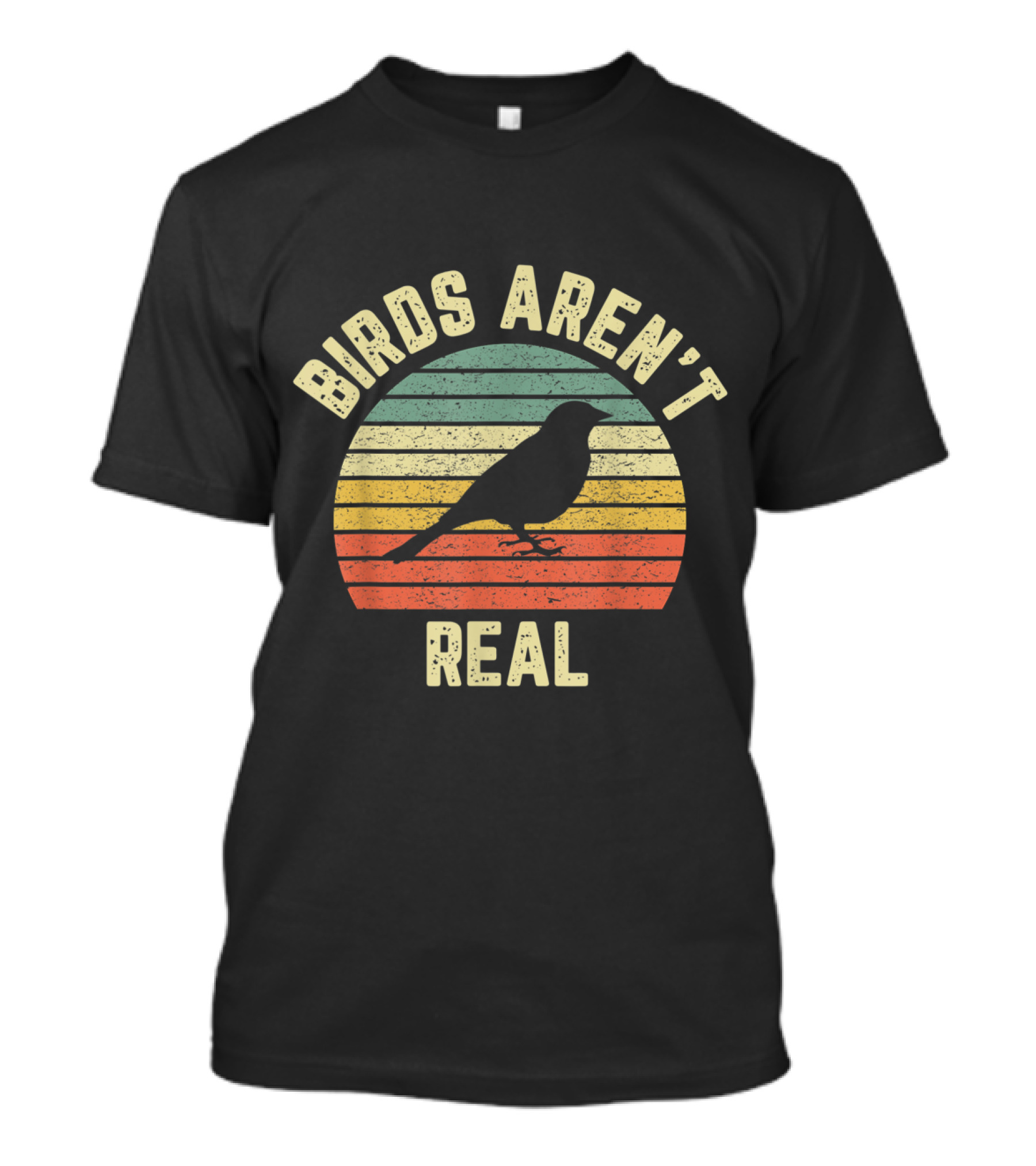 Birds Aren't Real Funny Government Conspiracy Bird Ing Retro Sunset T-Shirt