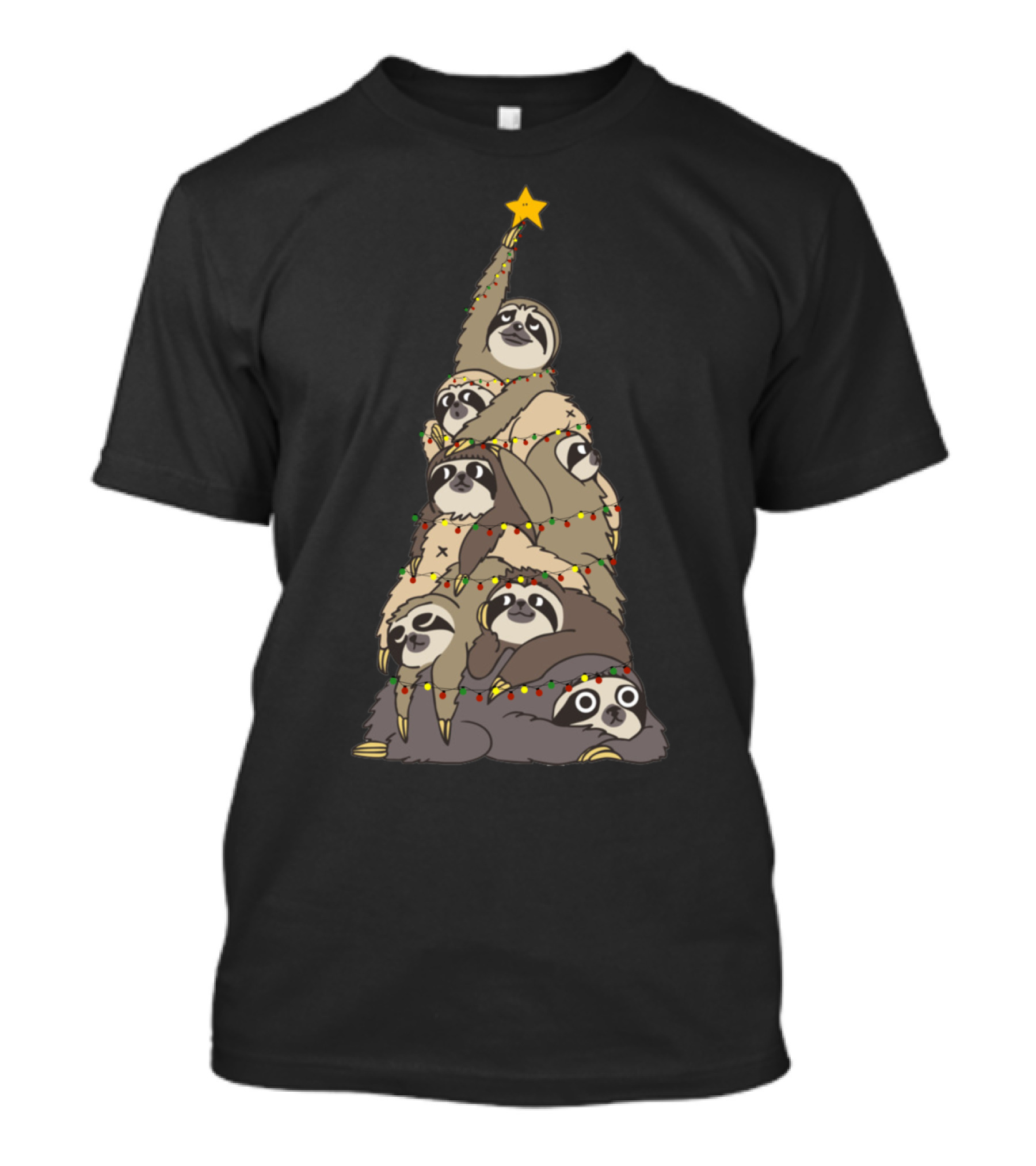 Christmas Funny Sloth Christmas Tree Star Festive Lights T-Shirt