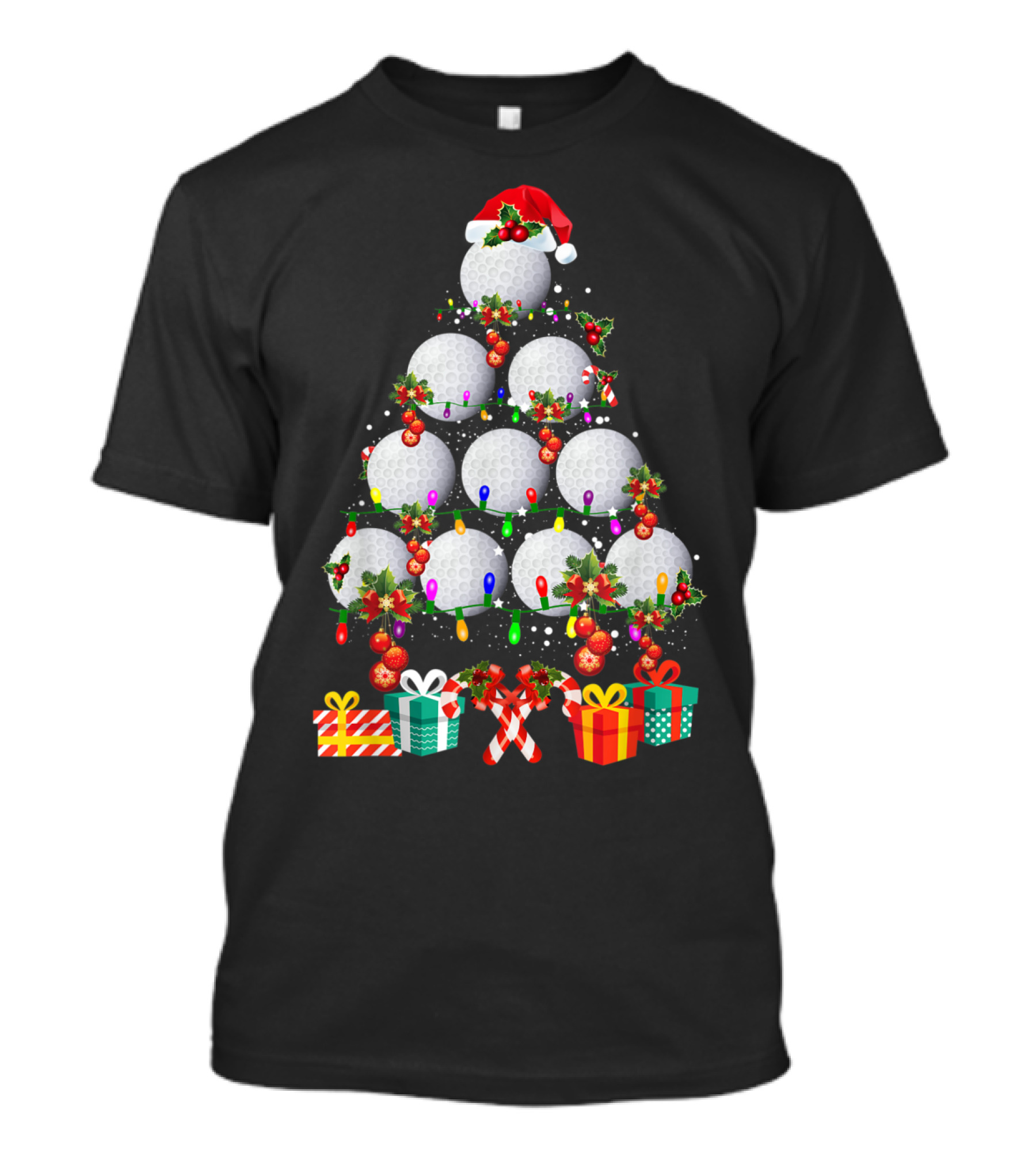 Golf Santa Hat Christmas Tree Ugly T-Shirt