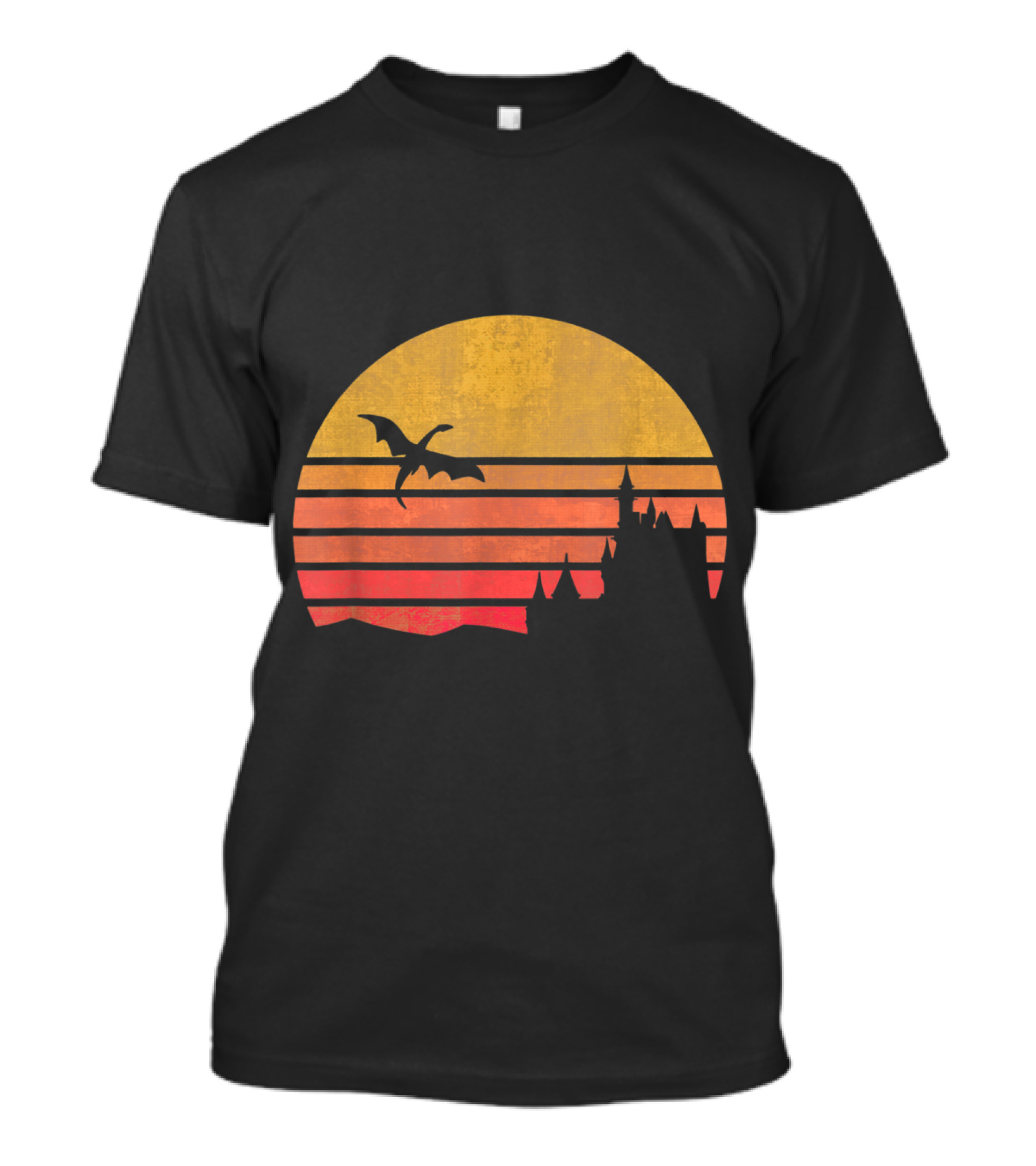 Retro Sunset Dragon Castle RPG Role Playing Game D20 T-Shirt