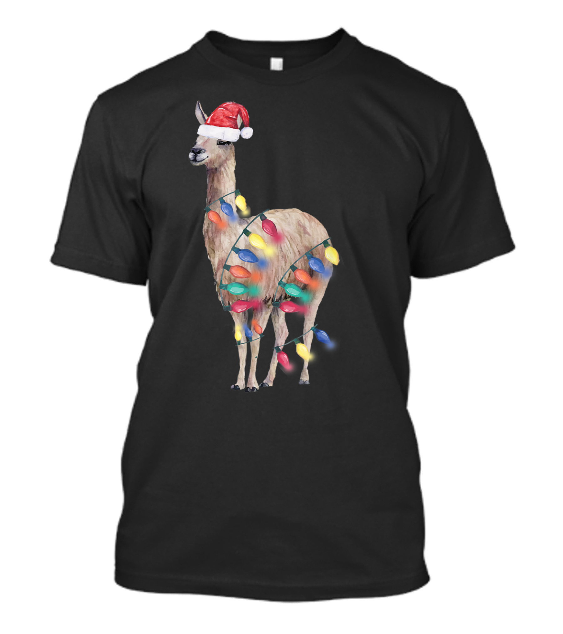Santa Llama Wrapped In Christmas Lights For Llama Lover T-Shirt