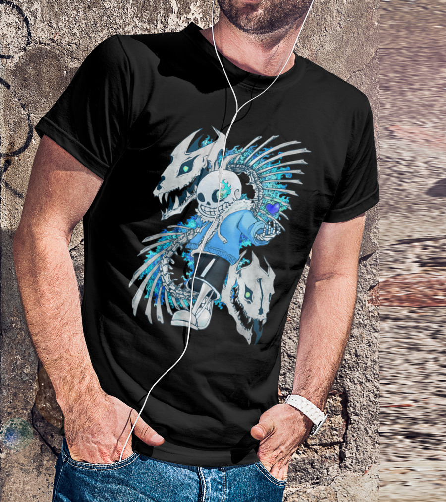 Sans Undertale Blue Flame Dragon Skeleton T-Shirt