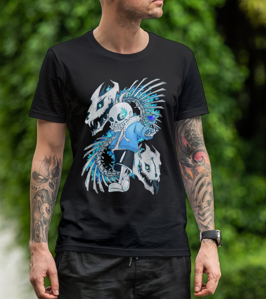 Sans Undertale Blue Flame Dragon Skeleton T-Shirt