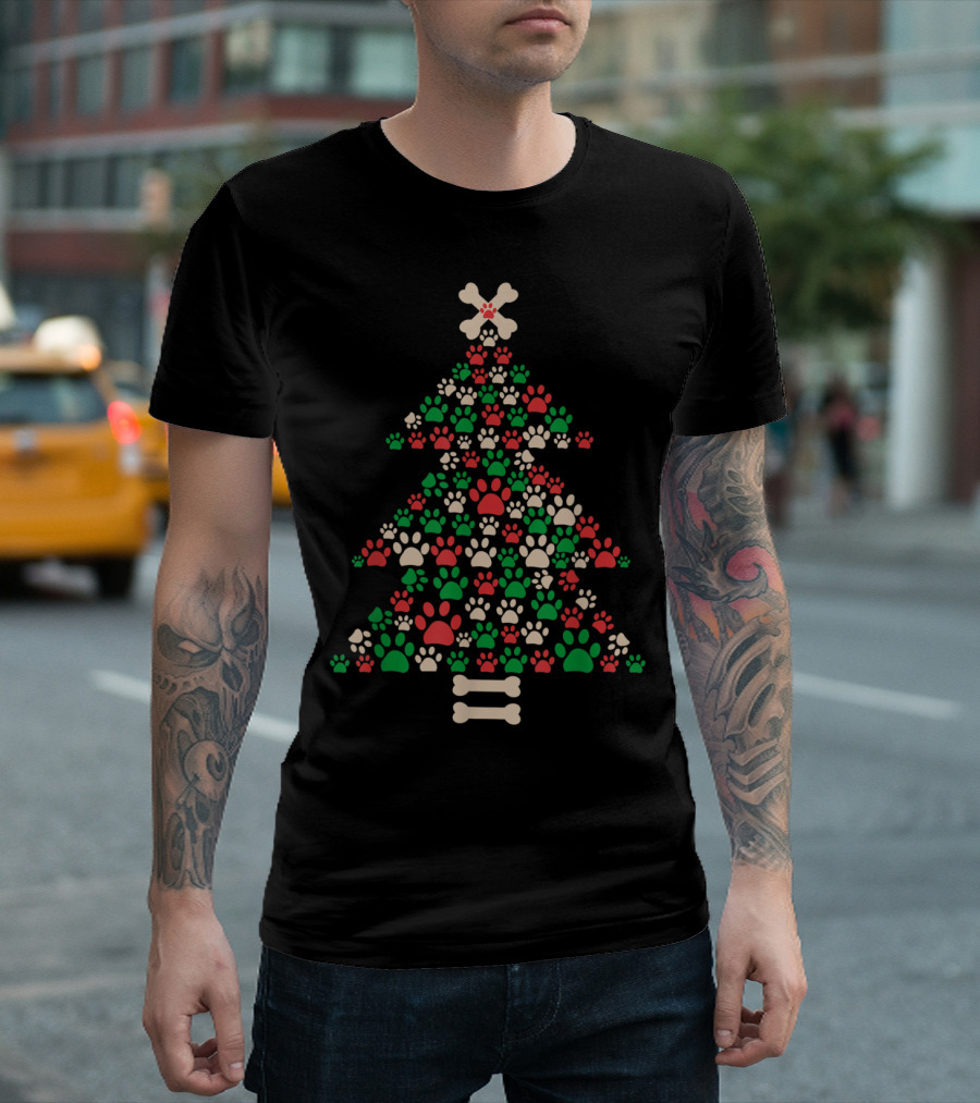Christmas Tree Decorated with Bones and Paw Prints T-Shirt