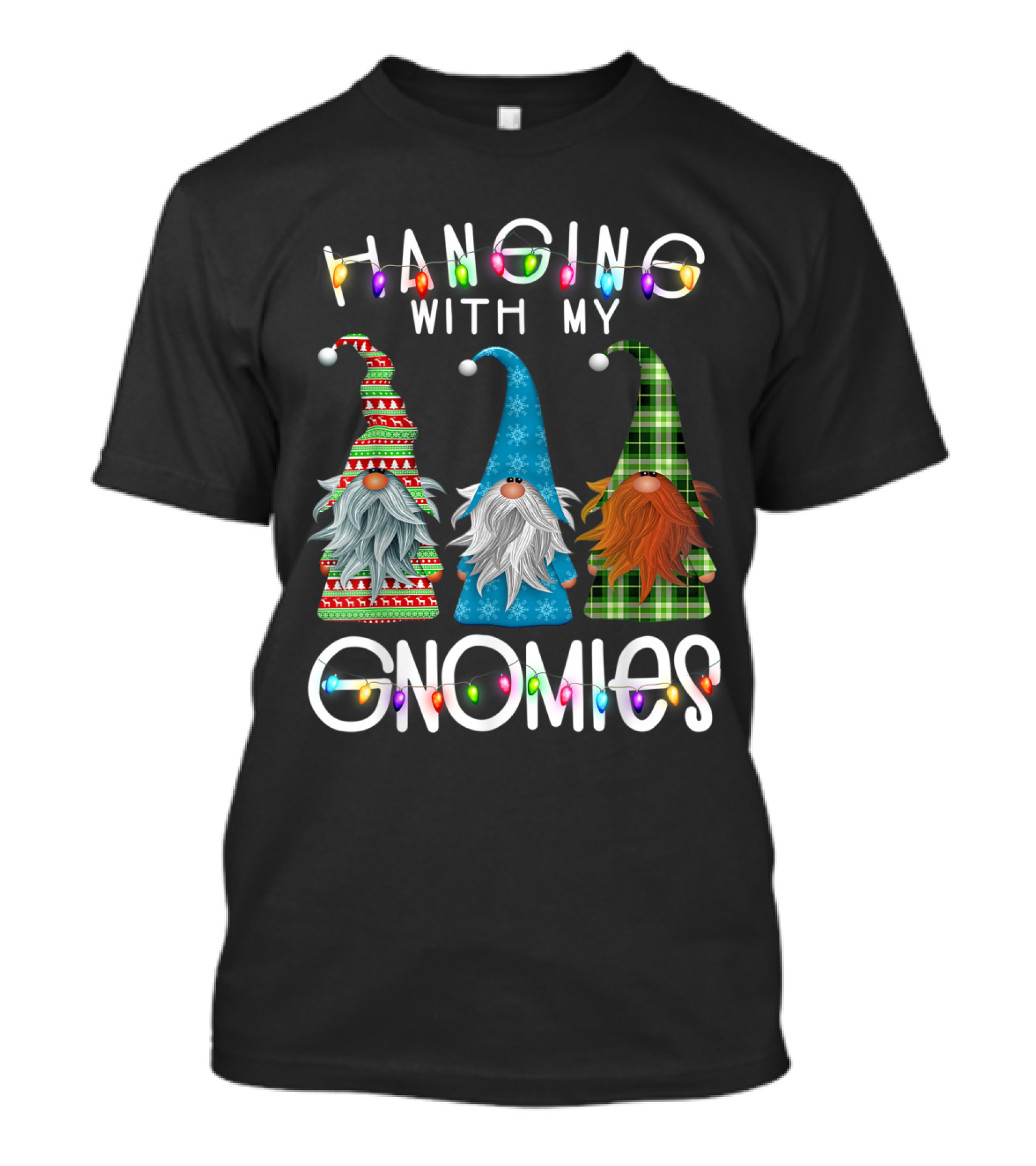Hanging With My Gnomies Christmas Lights Patterned Gnomes T-Shirt