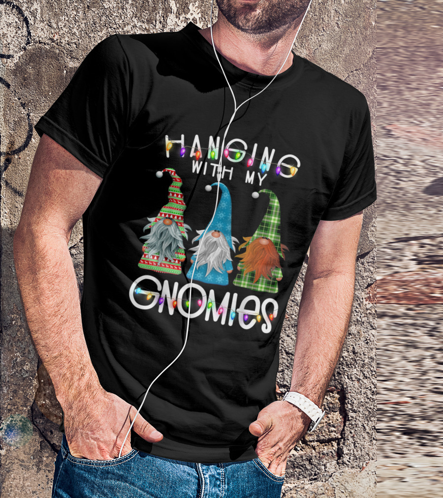 Hanging With My Gnomies Christmas Lights Patterned Gnomes T-Shirt