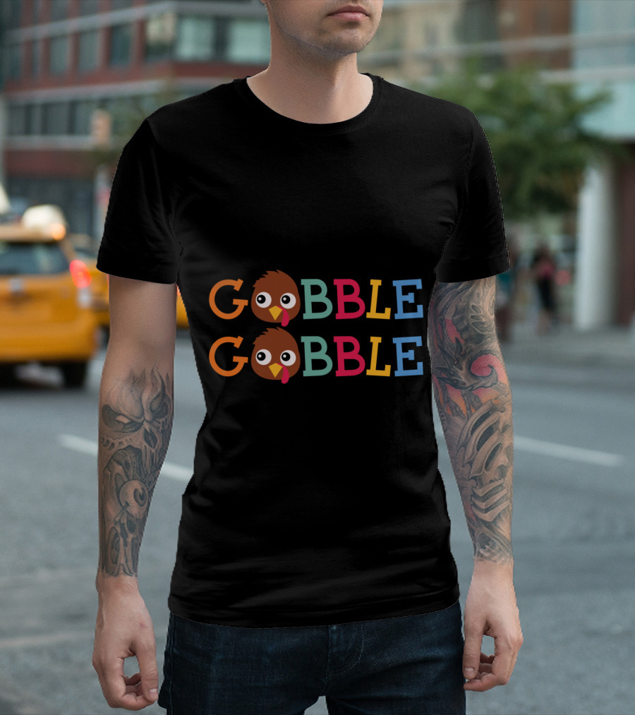 Gobble Gobble Turkey Thanksgiving for Adults Colorful Lettering T-Shirt