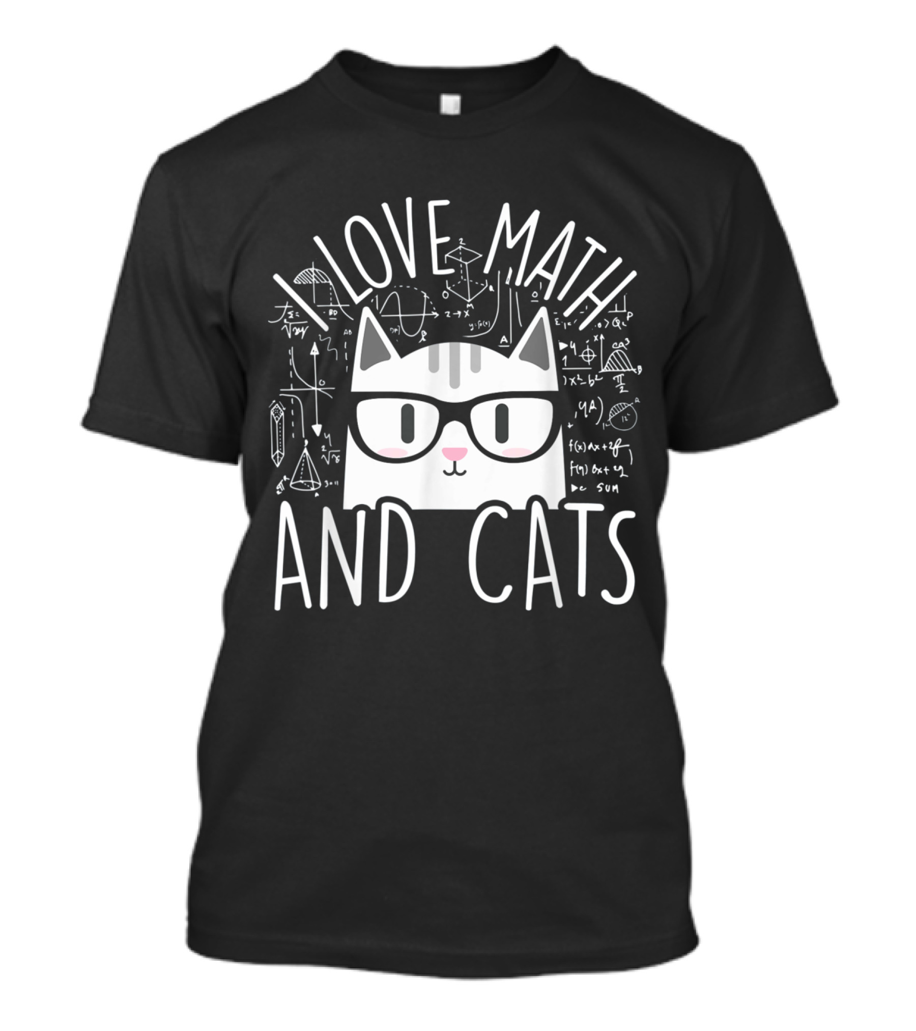 I Love Math And Cats Kitty With Glasses And Math Formulas T-Shirt