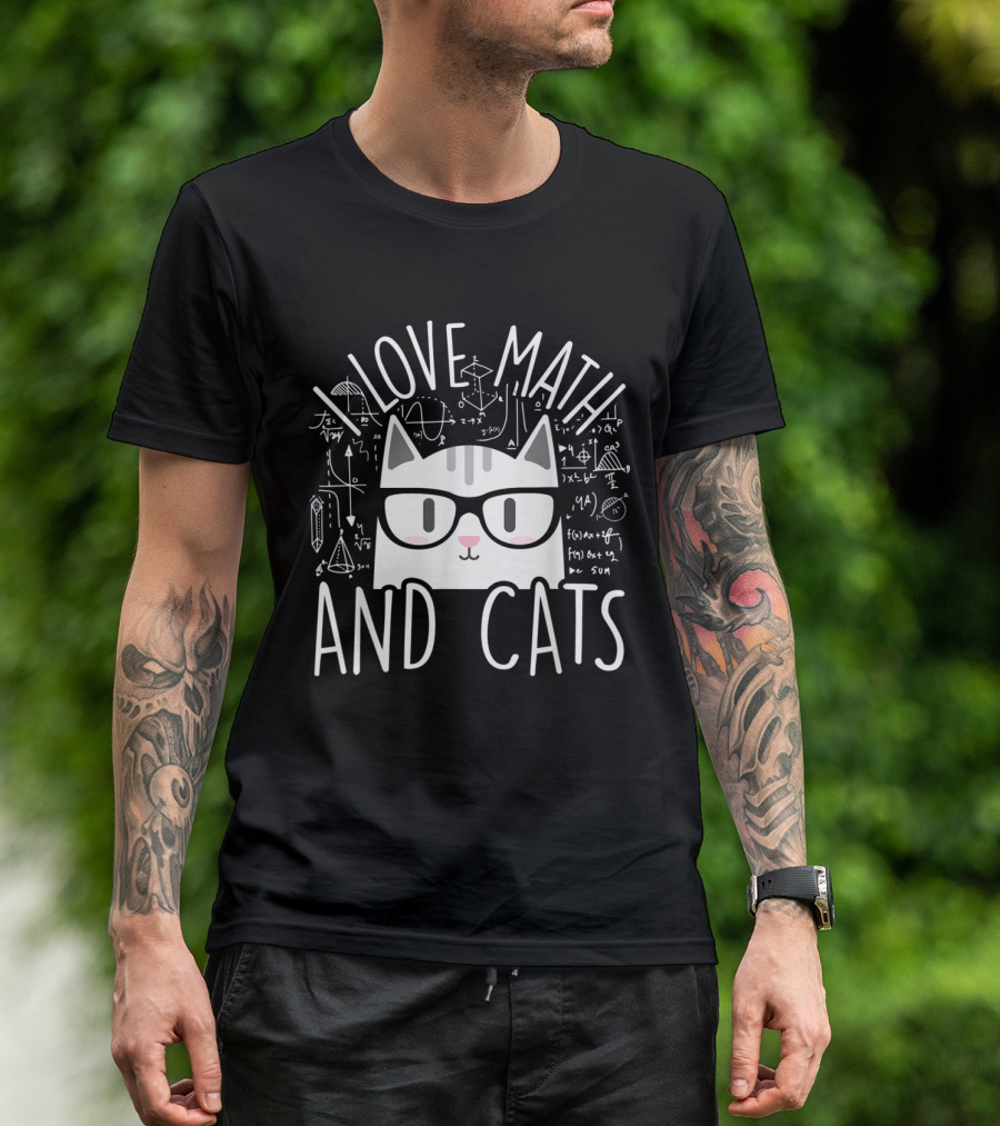 I Love Math And Cats Kitty With Glasses And Math Formulas T-Shirt
