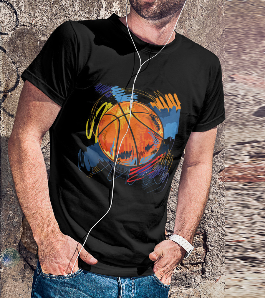 Colorful Graffiti Swirl Basketball For Kids Girls T-Shirt