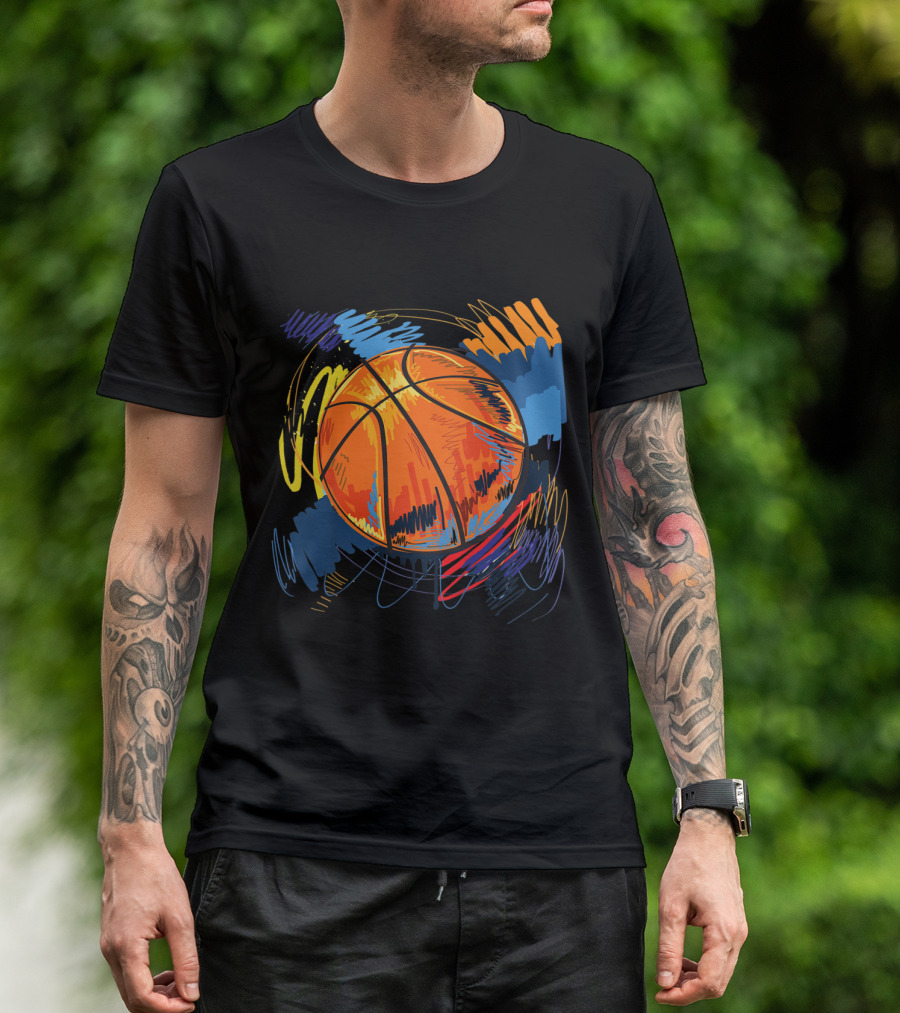Colorful Graffiti Swirl Basketball For Kids Girls T-Shirt