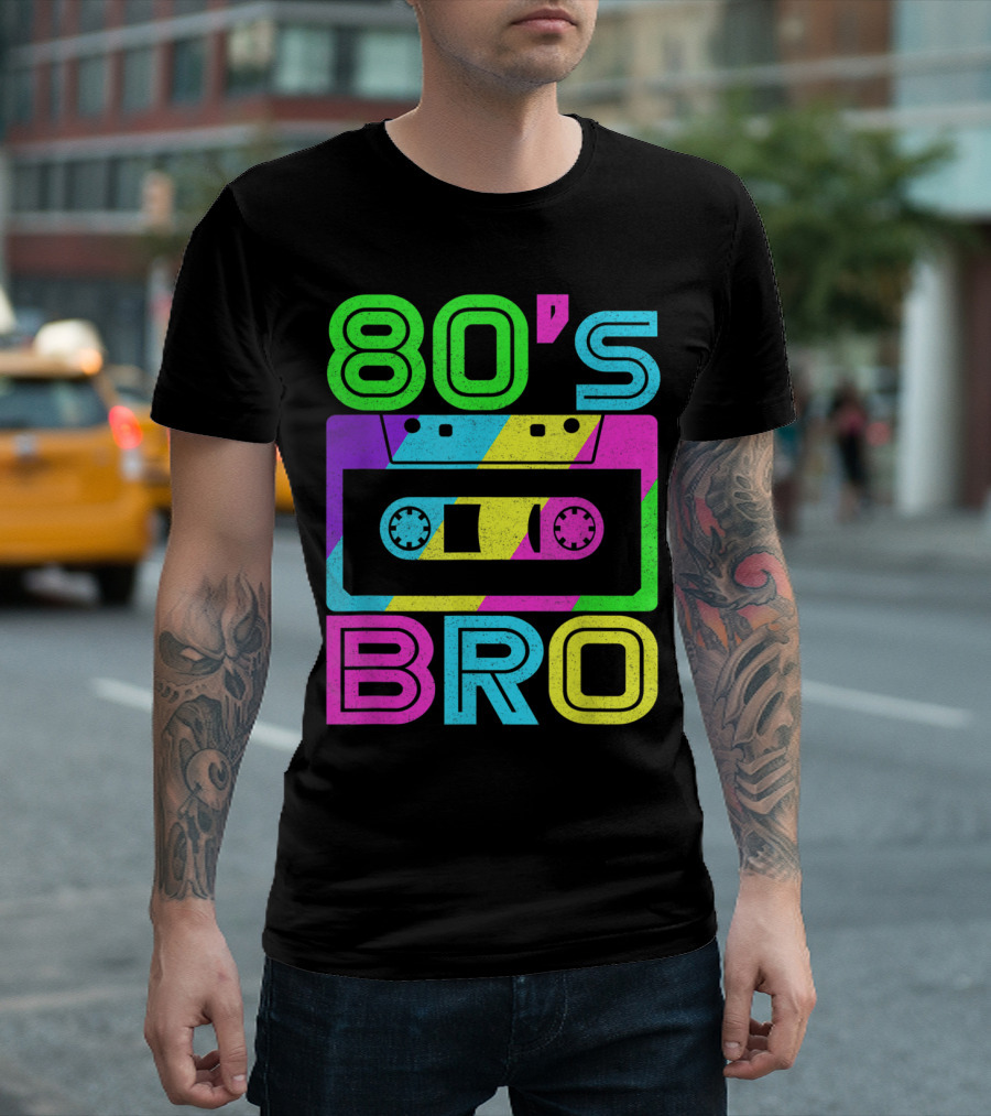 80s Bro 80's Party Cassette Retro Neon T-Shirt