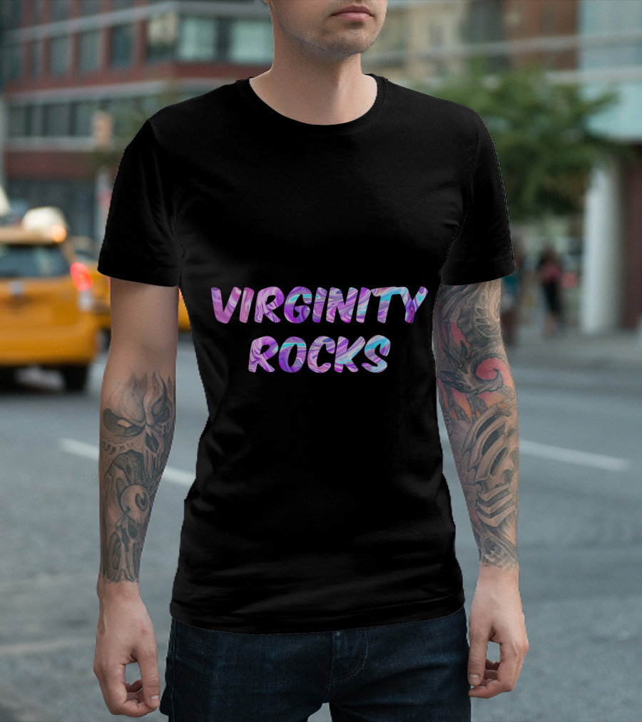 Virginity Rocks Multicolor Funny Cool Letters T-Shirt