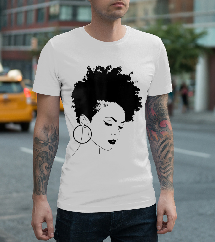 Afro Natural Hair Silhouette With Hoops T-Shirt