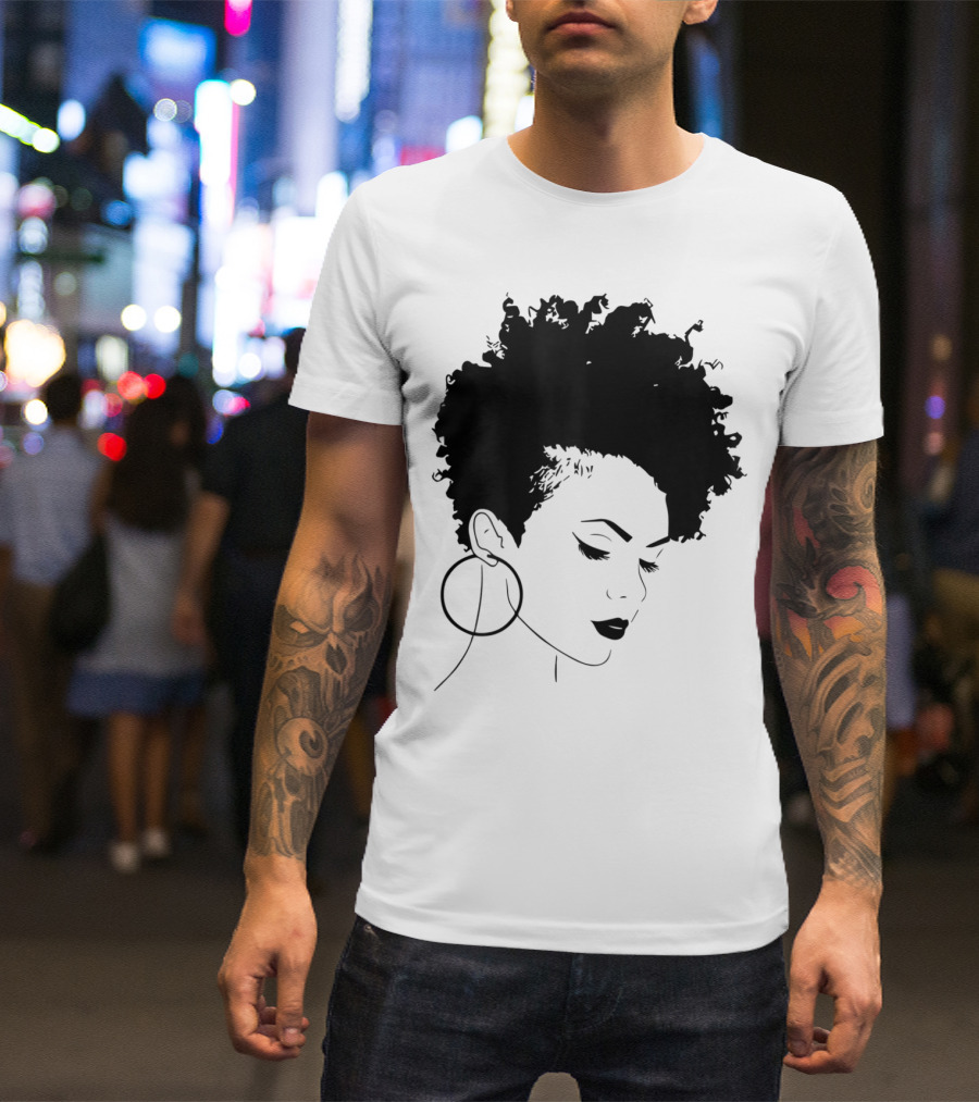Afro Natural Hair Silhouette With Hoops T-Shirt