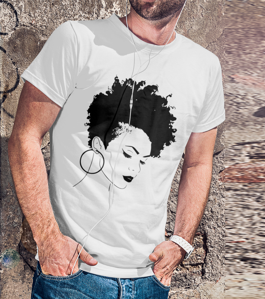 Afro Natural Hair Silhouette With Hoops T-Shirt
