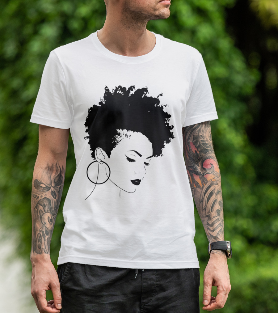 Afro Natural Hair Silhouette With Hoops T-Shirt