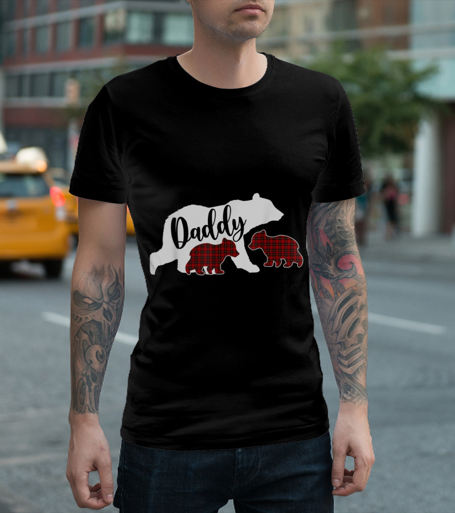 Daddy Bear Two Cubs Red Plaid T-Shirt