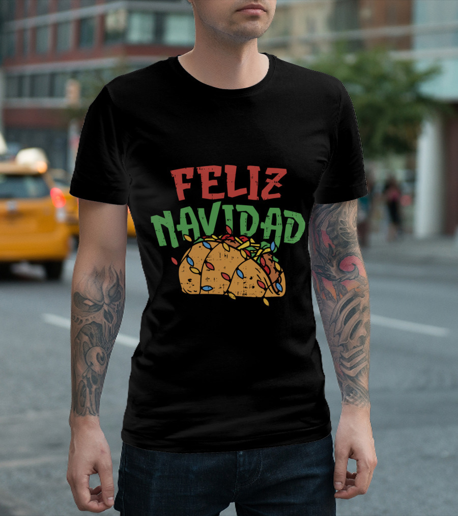 Feliz Navidad Tacos With Christmas Lights Mexican Food T-Shirt