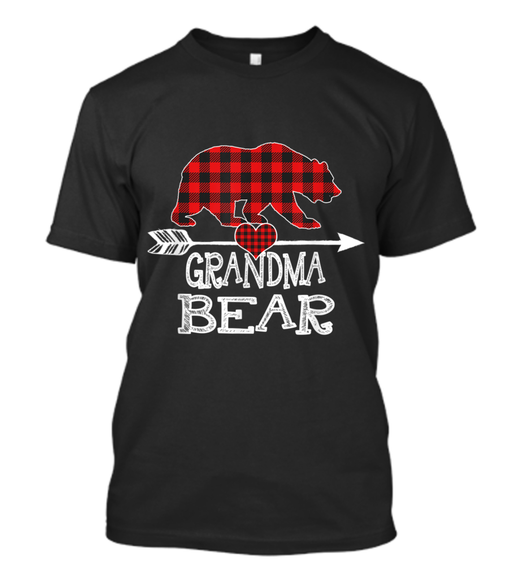 Grandma Bear Red Plaid Buffalo Check Heart Arrow T-Shirt