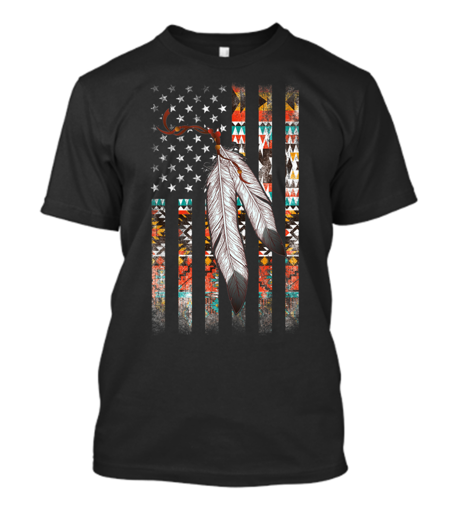 American Flag Native Tribe Feather Pattern Pride T-Shirt