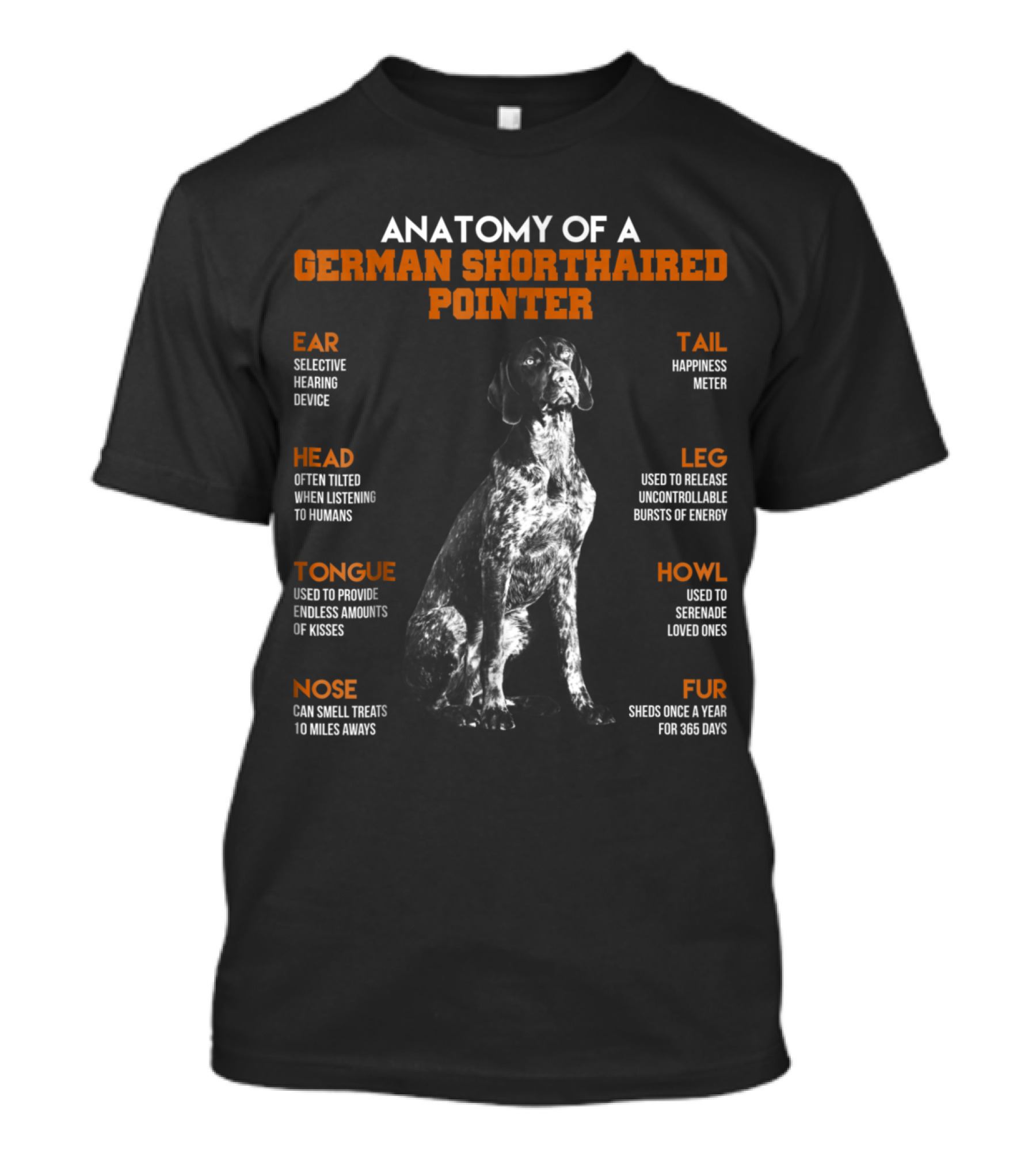 Anatomy Of A German Shorthaired Pointer Ear Tail Head Leg Tongue Howl Nose Fur T-Shirt