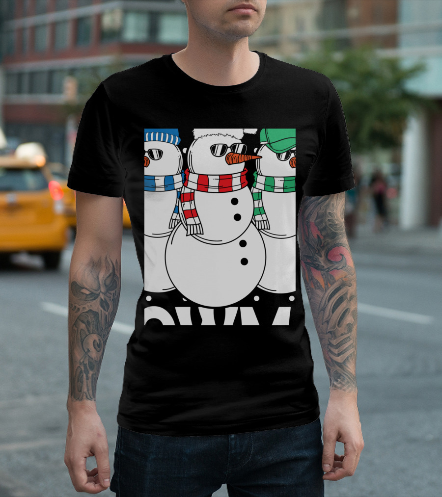 Chillin With My Snowmies Cool Snowmen in Sunglasses and Scarves T-Shirt