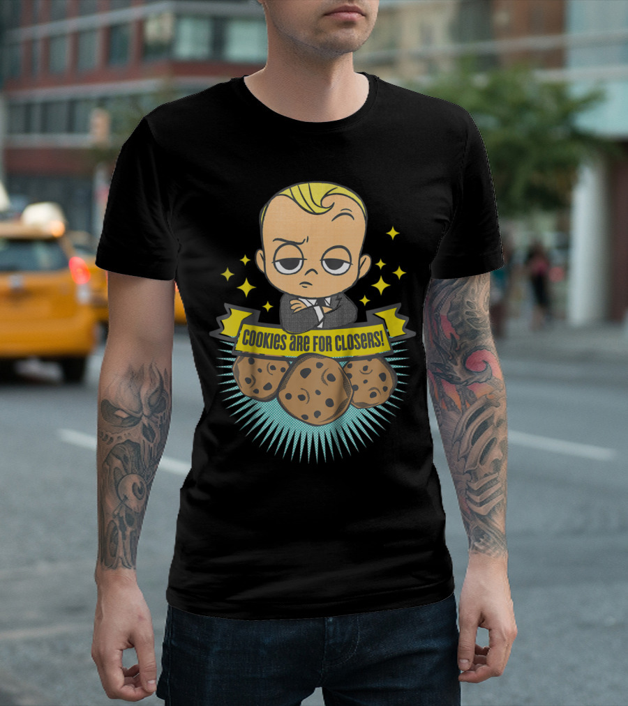 DreamWorks Kids The Boss Baby Cookies Are For Closers Bright Stars and Chocolate Chip Emojis T-Shirt