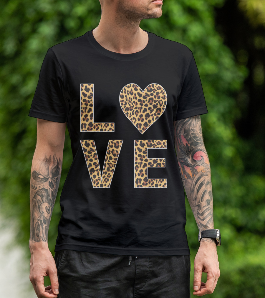 Leopard Skin Love Heart Typography T-Shirt